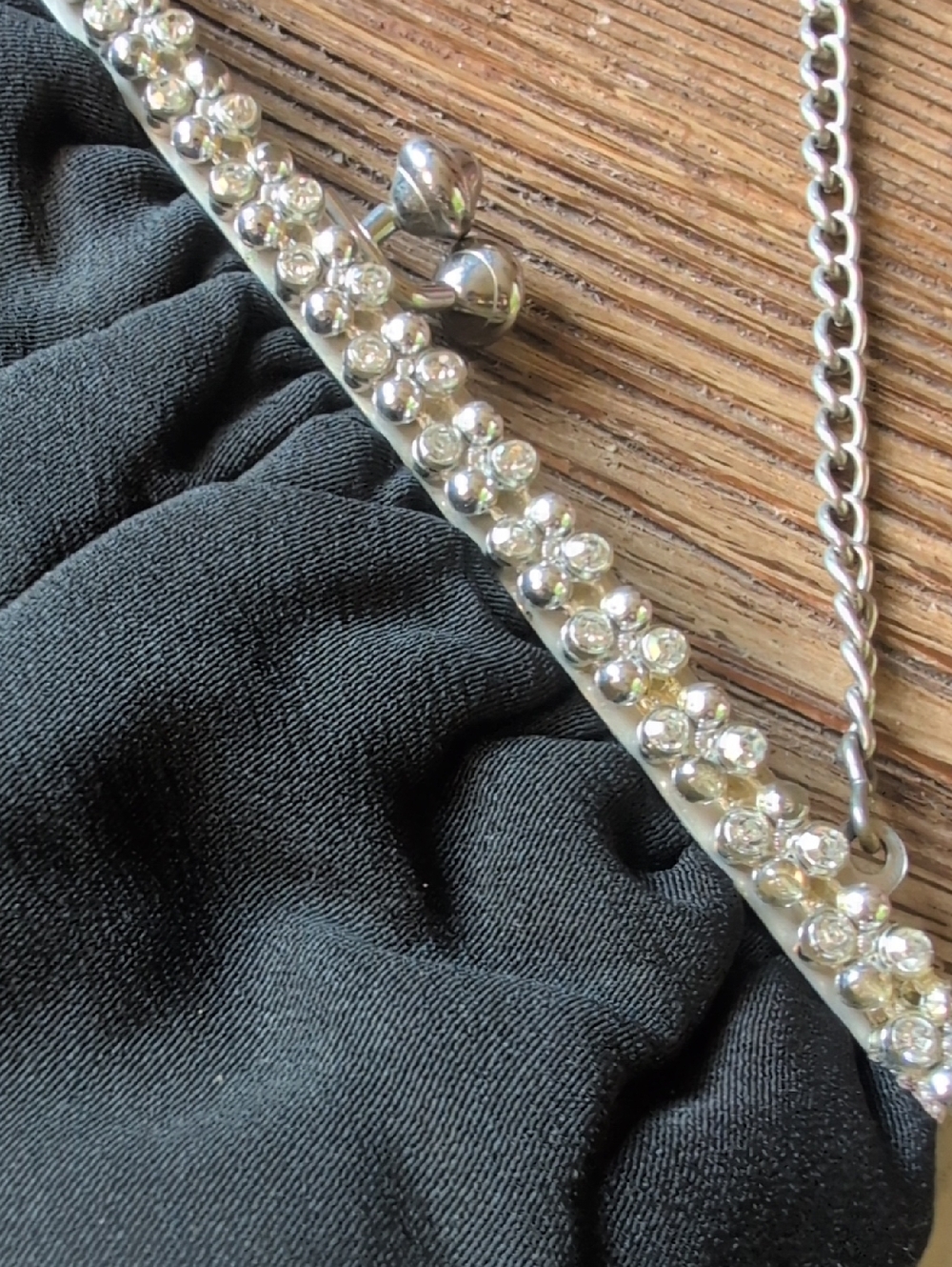 Vintage 50s Black Evening Clutch Purse with Rhinestone Frame - Picture 4 of 7